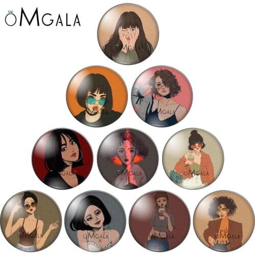 New Cartoon Fashion Lady Girl 10pcs 12mm/18mm/20mm/25mm Round photo glass cabochon demo flat back Making findings