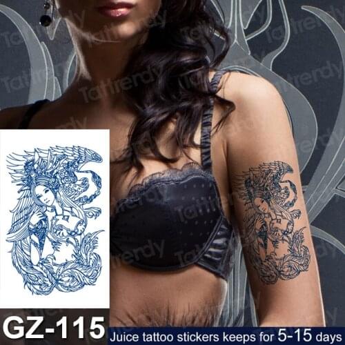 New juice tattoo long lasting temporary tatoo for women Blue ink color eagle woman warrior Blue ink color geisha body arm art