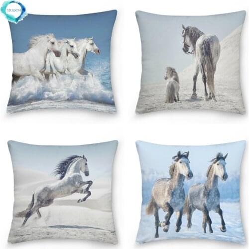 Horse Pattern Decorative Cushion Cover Polyester Pillowcase Throw Pillow Cover Sofa Couch Bed Car Decoration Pillowcover 45X45CM