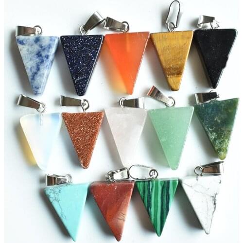 Wholesale 50pcs/lot fashion good quality assorted natural stone mixed triangle charms pendants for DIY necklace making free