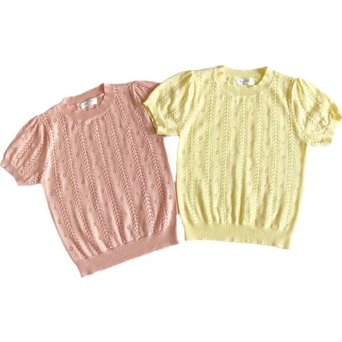 Autumn Clothes Knitted Pullover Toddler Baby Girl Casual Knited Soft Short Sleeves Shirt Kid Girls Solid Hollow Breathable Tops