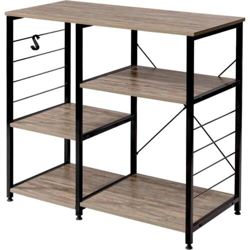 Wood Steel 5-Shelf Kitchen Shelves Unit Storage Microwave Shelf Heavy Duty Storage Freestanding Unit Corner Shelves Unit