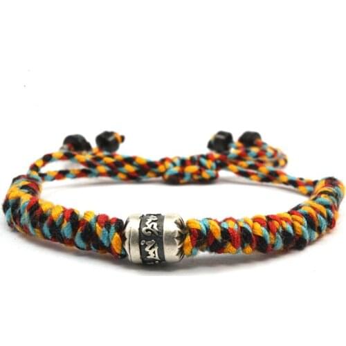 POHIER Tibetan Silver Buddhist Good Lucky Charm Bracelets & Bangles For Women Men Handmade Knots Rope Bracelet