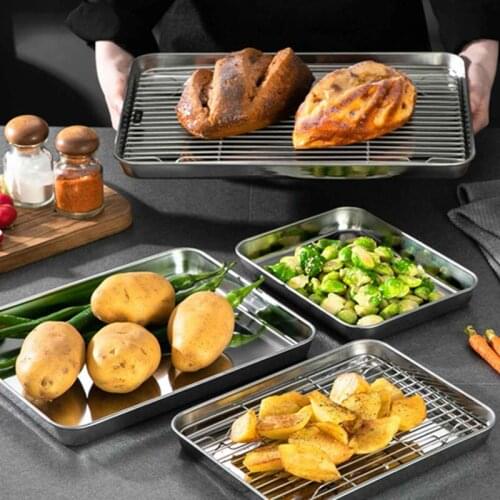 Baking Tray with Removable Cooling Rack Set Stainless Steel Baking Pan Sheet and Wire Rack Non Toxic Used For Oven BBQ Tray
