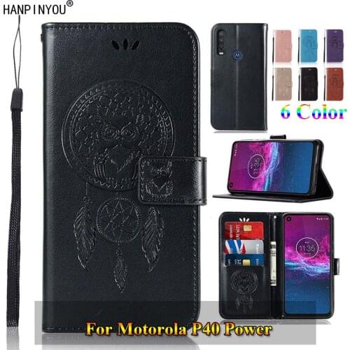 For Motorola Moto P40 Power 3D Pattern Owl Luxury Flip PU Leather Case Card Insert Slots Wallet Stand Holder Cover
