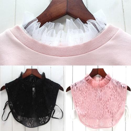 DIY Detachable collars Lace Floral Shirt collar bottom Stand collar fake White Black See through decorative collar Ruffled edge