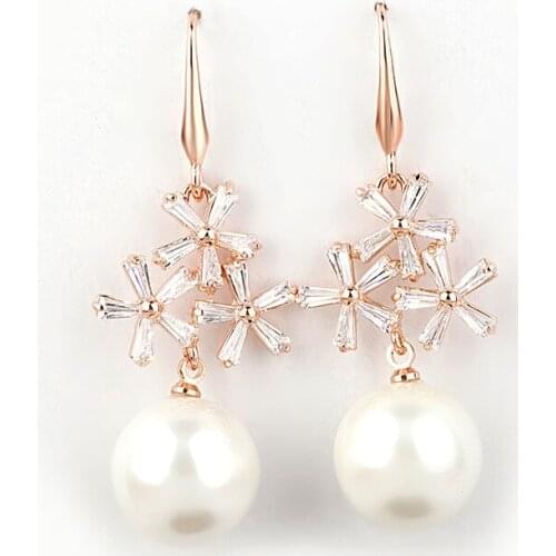 SLBRIDAL Fashion Jewelry Bijoux Anti-allergic Cubic Zirconia Hook Earrings Charm Drop Earrings Women Rose Gold Dangle Earrings