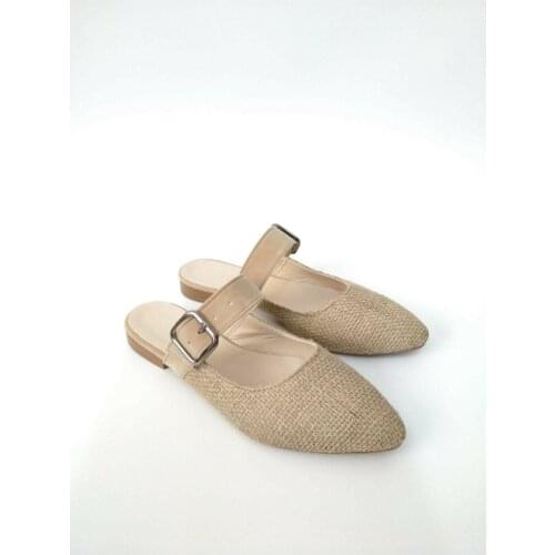 New Season Slippers for Women Straw Beige Buckled Luxury Slip On 2021 Summer Shoes Stripper Fashion Sandals Made in Turkey