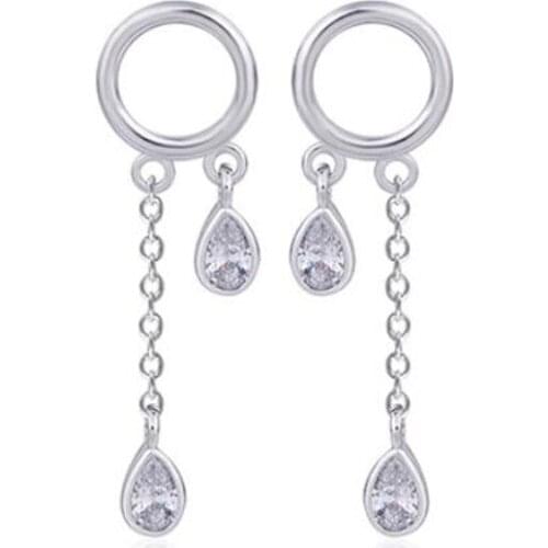 SMJEL New Minimalist Crystal Circle Stud Earrings With Chain Tassel Earing Jewelry Accessories women Gifts Syed229