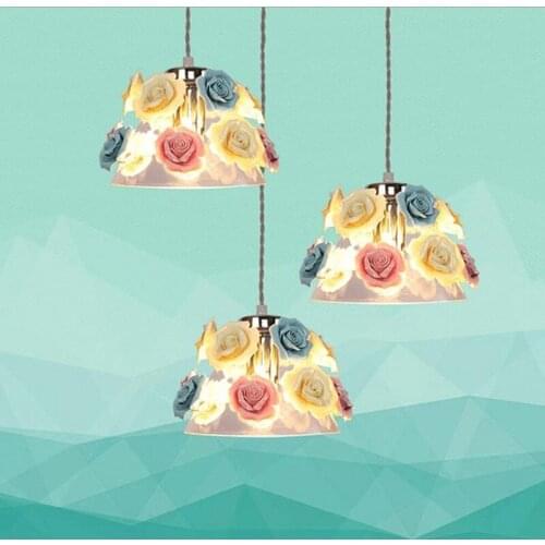 220V 5w 10w ceramic rose flower glass pendant lamp dining hall corridor balcony creative modern E27 pendant lamp