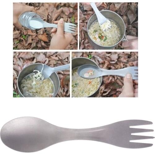 1pc 2 In 1 Tableware Spoon Fork Set Outdoor Ultralight Titanium Dinnerware Outdoor Camping Picnic Titanium Spoon Tableware Tool