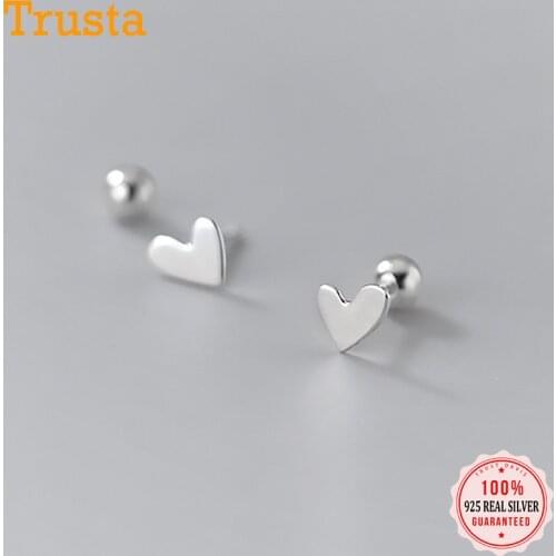 Trustdavis Real 925 Sterling Silver Romantic Heart Screw Stud Earrings For Women Children Baby Girls Minimalist Jewelry DA2115