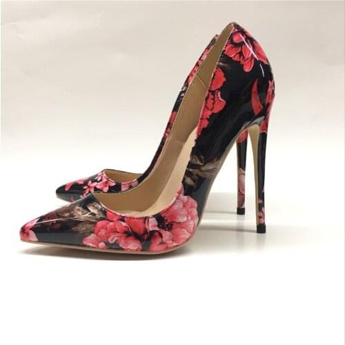 Free shipping fashion women pumps Casual Black patent leather printed pointed toe high heels shoes 12cm 10cm 8cm Stiletto