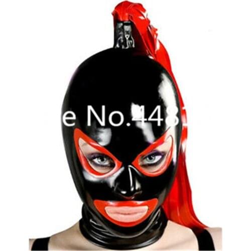 Natural Latex Woman mask hood with wigs and eye cover&mouth cover gags cosplay costumes