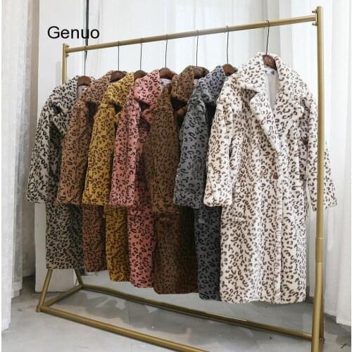 2020 Winter Faux Fur Jacket Leopard Oversized Long Pink Teddy Coats Women Thick Faux Fur Teddy Jackets Ladies Warm Fur Coats