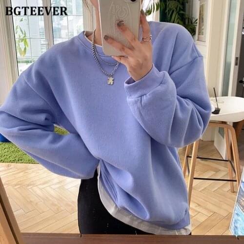 BGTEEVER O-neck Patchwork Women Solid Sweatshirts 2020 Winter Thick Long Sleeve Female Tracksuits Casual Ladies Pullovers