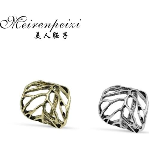 Ancient Silver Bronze Vintage Hollow Leaves Rings For Women Handmade Leaf Ring Lovers Couples Autumn Nature Jewelry Gift