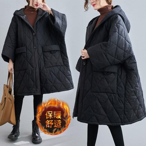 Plus Size Winter Warm Hooded Coat Women Oversized Thick Ladies Clothes Plaid Bat Sleeve Outerwear Female Cardigan