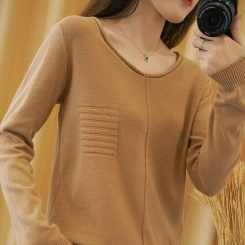 Zocept Jumper Spring Autumn Womens Casual Loose Pure Cotton Knitted Sweater Solid Color V-Neck Outer Wear Long-Sleeved Pullover