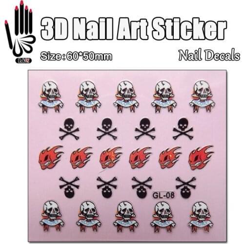 1 Sheet 3D Nail Art Sticker GL08 Fire Skulls Design Nail Art Transfer Sticker Decal Sticker For Nail Art Decoration