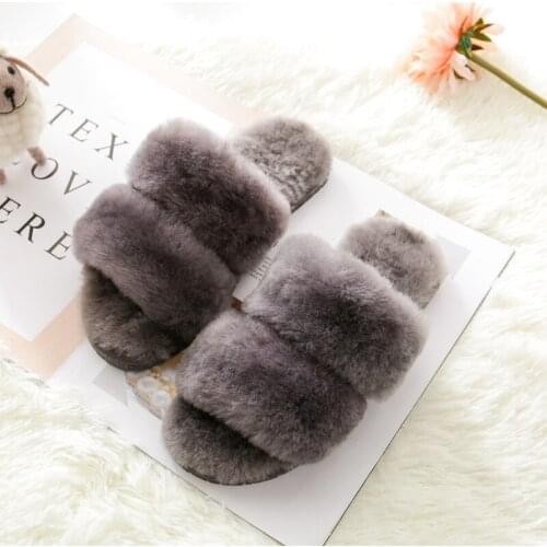 2020 Fashion Natural Sheepskin Home Slippers Winter Women Indoor Slippers Fur Slippers Wool Flip Flops Slipper Lady Home Shoes