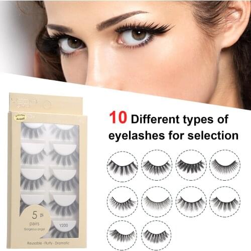Anself 5 Pairs 3D Fake Eyelashes False Eyelashes Handamde for Eye Makeup Natural Long Thick Lashes Extension Makeup Tool