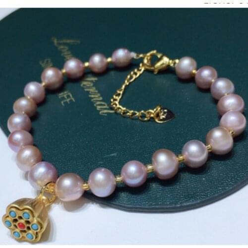 Natural Pink Purple Freshwater Pearl Bracelet 14k Gold Female Models Wild Fashion Simple Live Buckle Adjustable