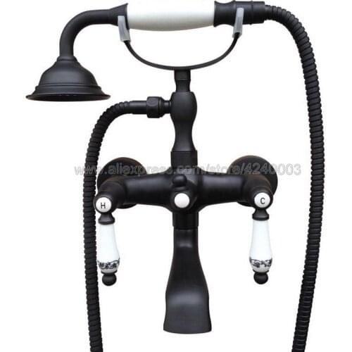 Oil Rubbed Bronze Wall Mount Telephone Euro Bath Tub Faucet Mixer Tap w/ Handheld Spray Shower Ktf601