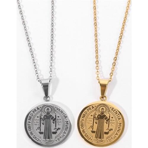 Coin Religious Necklace Catholicism Priest Necklace Stainless Steel Amulet Jewelry For Man Women Clavicle Chain For Believer