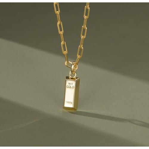 Morivovog Square Gold Brick Shape 925 Sterling Silver Necklace Elegant Geometry Pendant Necklace for Women Birthday Jewelry Gift