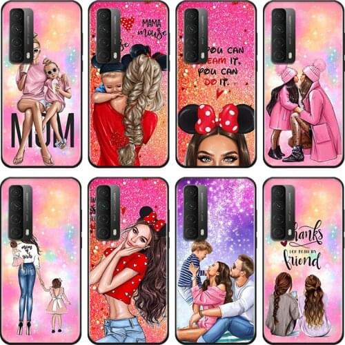 Lucky Cute Mom baby For Huawei Y9A Y9S Y9 Y8P Y8S Y7A Y7P Y7 Y6 Y6P Y6S Y5P Y5 Prime Pro 2019 2020 Black Soft Phone Case