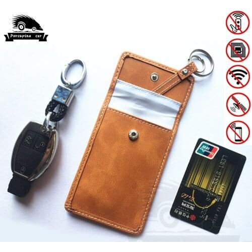 Top Layer Leather Anti-Theft Keyless Entry Car Key Cover RFID Signal Radiation Blocking Farady Bag Car Key Wallet