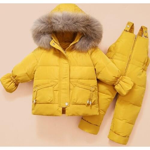 2020 Winter Warm Down Jacket Children Clothing Sets Toddler Boys Down Coats + Overalls Kids Snowsuit For Girls clothes 1-4 Years