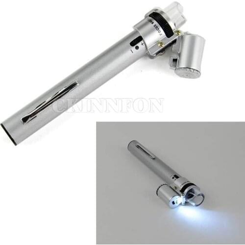 DHL 200PCS 100X Jewelry Gem Handheld Pocket L Light Microscope Loupe Magnifier Pen Hot (Color: Silver)