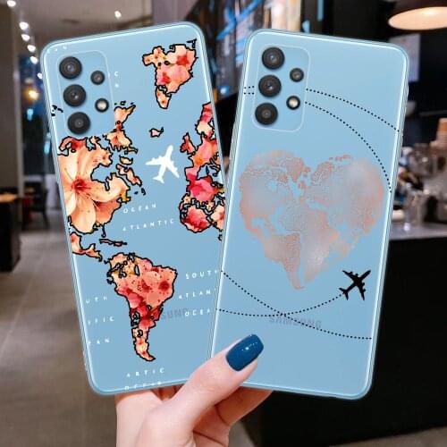 World Map Travel Soft TPU Phone Cases For Samsung A52 A72 A42 A32 A12 A02 A21S A31 A41 A51 A71 A20 A30 A40 A50 A70 Plane Cover