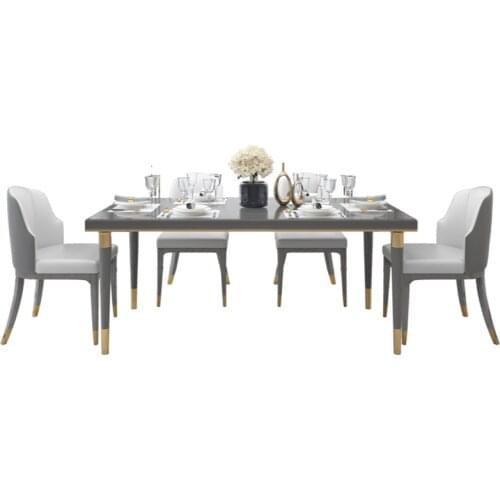 Italian light luxury modern minimalist American solid wood dining table and chair combination long table European furniture