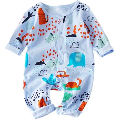Lovely Boys Girls Rompers Long Sleeve Round Collar Cartoon Animals Printing Splicing Autumn Winter Sunsuit One-Pieces