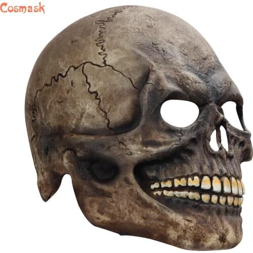 Cosmask Halloween Zombie Mask Brown Skull Mask Zombie Mask Lifelike Camouflage Halloween Mask Long Hair Ghost Scary Mask