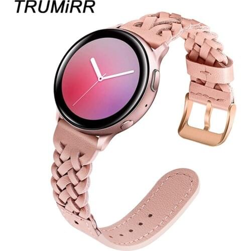 Women Braided Leather Band 20mm for Samsung Galaxy Watch Active 2 40mm 44mm/ Watch3 41mm /Watch 42mm Watchband Steel Clasp Strap