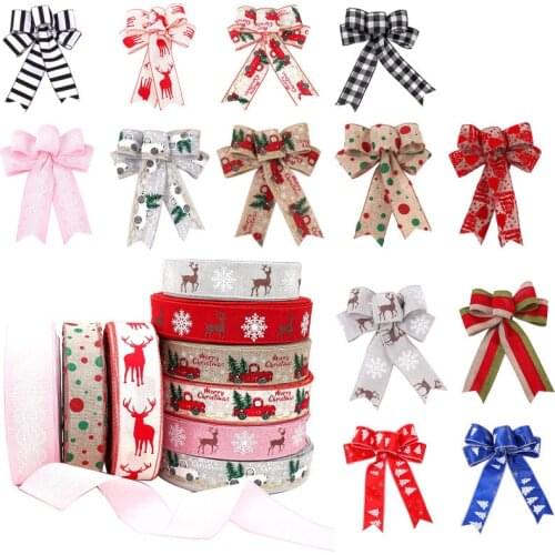 2/5m Christmas Celebration Supplies Bow Ribbon Snowflake Elk Santa Claus Christmas Tree Decoration DIY Gift Wrapping Ribbon