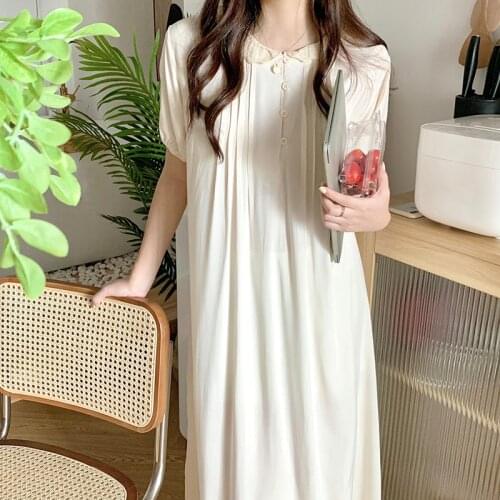 Oversized Summer Nightgown Loose Short Sleeve V-Neck Long Sleepwear Ruffles Casual Soft Cotton Home Clothes Maxi Nightdress