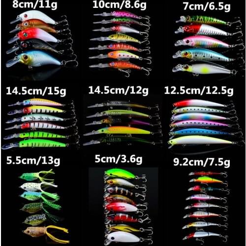 LINGYUE 56pcs/lot set Mixed Minnow Lure Crank bait and Soft Frog Fishing Tackle 56 Different Colors Wobblers Fishing Tackle