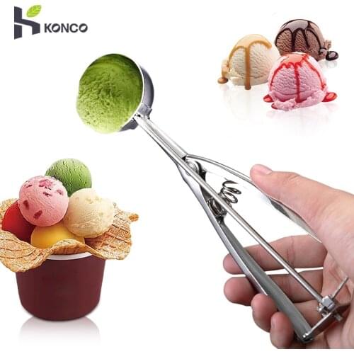 Konco Ice Cream Spoon Stainless Steel Ice Cream Dessert Scoop Fruits Ball Maker Watermelon Spoon Cookies Dough Disher Spoon