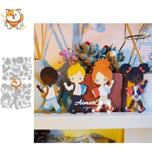 Boy Girl Holding book student Metal Cutting Dies Scrapbooking Stencil DIY Embossing Craft Die Cuts Card Making New Dies For 2021