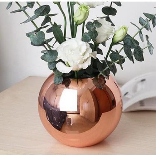 Small Round Table Vase Stainless Steel Flower Vase Centerpiece Vase for Living Room Home Decoration