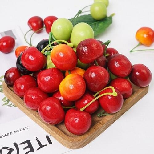 Cherry Model Foam Double-Headed Cherry Fake Fruit Simulation Fruit Model Decoration Prop Living Room Decor Small Cherry Car Mold