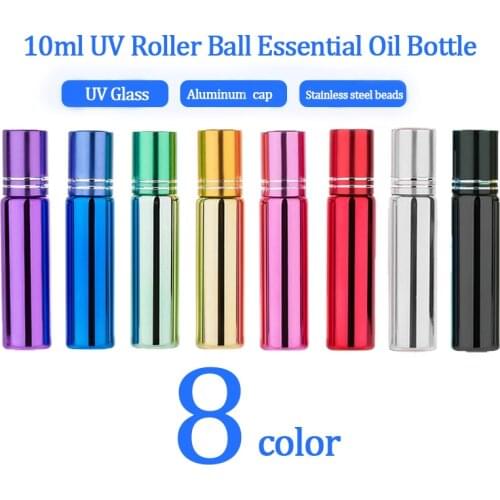 MUB- 6pcs 10ml Portable UV Glass Metal Roll-on Bottle for Essential Oil Perfume Bottle Travel Bottle Empty Cosmetic Container