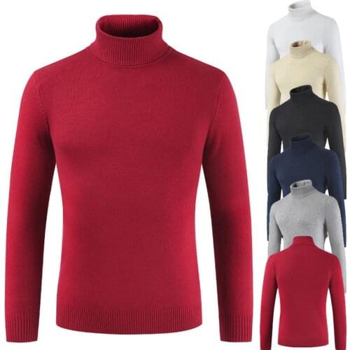 Fashion Men pull homme 2019 Turtleneck Solid Color Long Sleeve Knitted Sweater Pullover Top Mens Knitted Pullovers New For Male