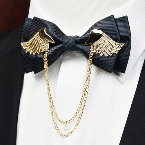 2020 Designers Brand Metal Golden Wings Bow Tie Men Double Layer Bowtie Wedding Casamento Gravata Borboleta Butterfly Wine Red