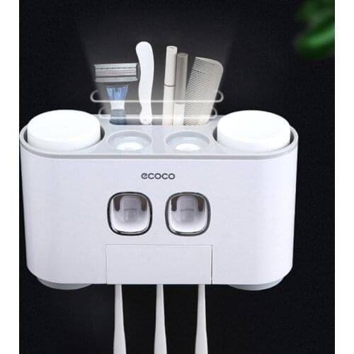 Toothbrush Holder Set Automatic Toothpaste Dispenser Wall Mount Dust-proof Storage Rack For Bathroom Toothbrush Storage Box